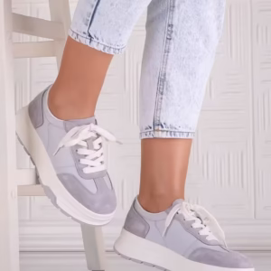 Pantofi casual pentru dame Gri din Piele Naturală Întoarsă și Textil – Narella