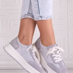 Pantofi casual pentru dame Gri din Piele Naturală Întoarsă și Textil – Narella