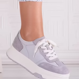 Pantofi casual pentru dame Gri din Piele Naturală Întoarsă și Textil – Narella