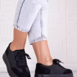 Pantofi dama casual Negri din Piele Naturala Intoarsa si textil Narella