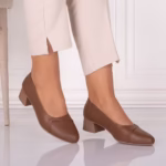 Pantofi dama cu toc Camel din Piele Naturala Rimela