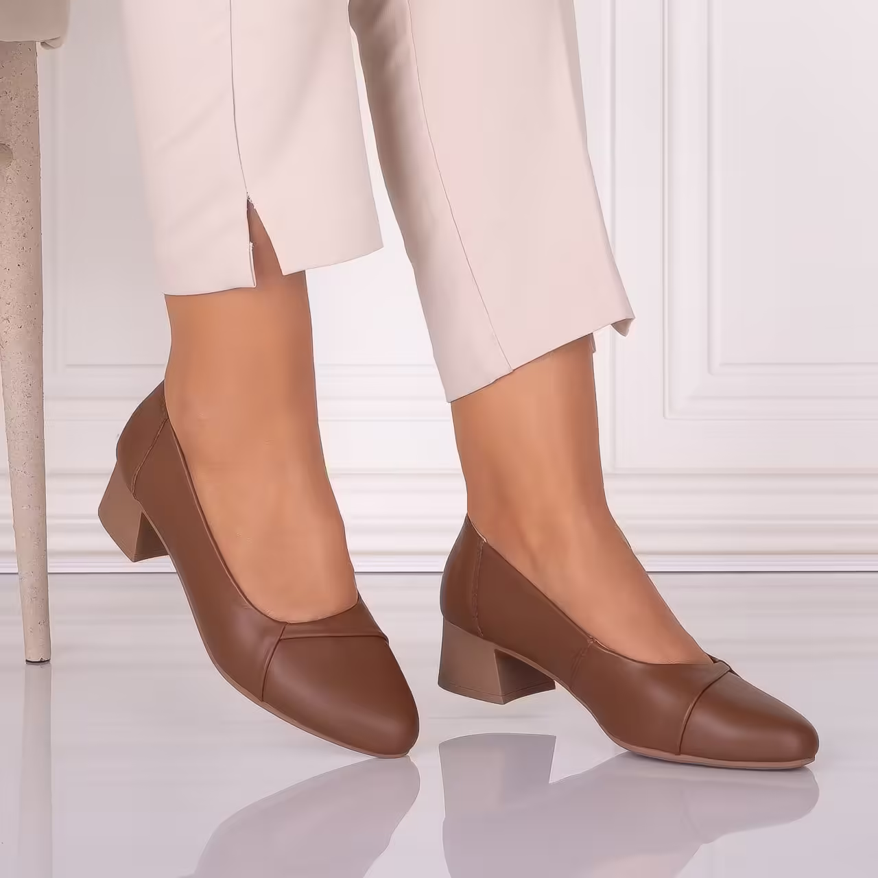 Pantofi dama cu toc Camel din Piele Naturala – Rimela