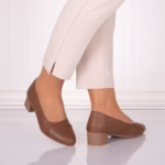 Pantofi dama cu toc Camel din Piele Naturala Rimela