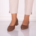 Pantofi dama cu toc Camel din Piele Naturala Rimela