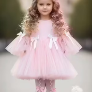 Rochie roz eleganta din tulle si fudnite pentru fete - Remi