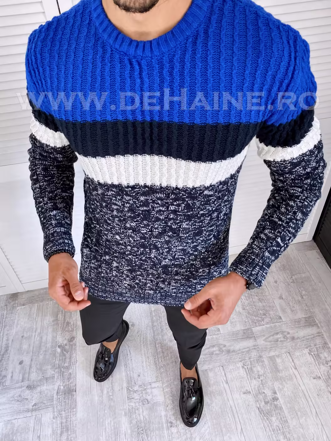 Pulover barbati slim fit casual office Zara bleumarin