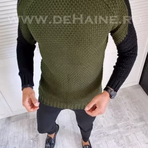 Pulover bărbați slim fit gros kaki - Colectia nouă