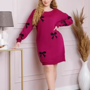 Pulover Bonnie Magenta Tip Rochie cu Fundițe – Confort și Stil în Sezonul Rece