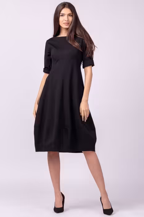 Rochie lalea cambrata din jerseu punto milano neagra
