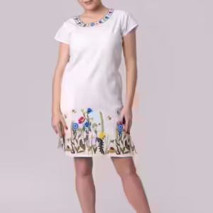 Rochie midi alba cu motiv floral multicolor Tatiana