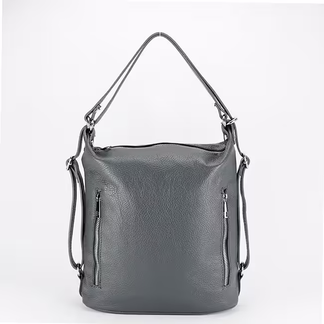 Rucsac gri din piele naturala 2 in 1
