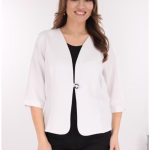 Sacou Alb Elegant din Stoffă Elastică cu Croială Clasică