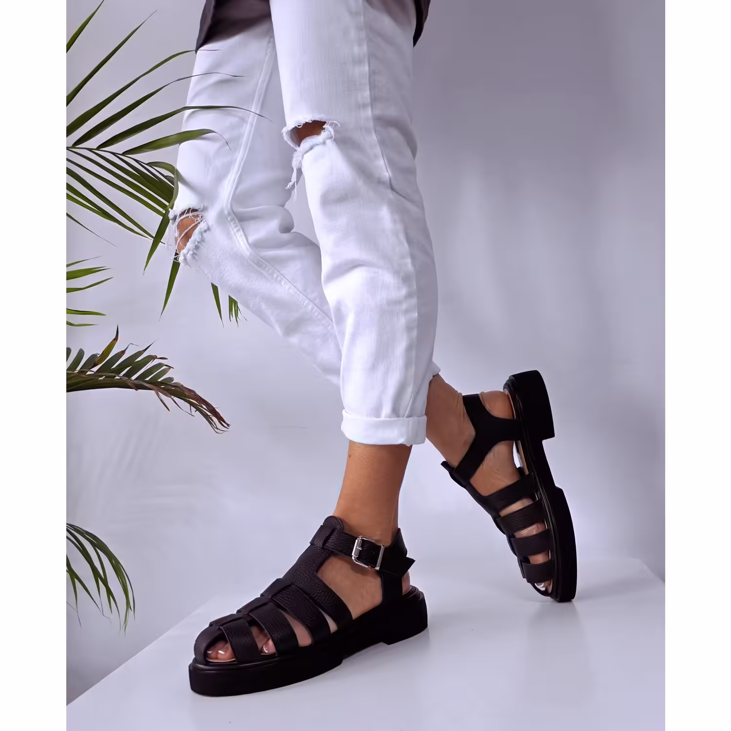 Sandale Casual Piele Naturala Negre cu barete Fargo