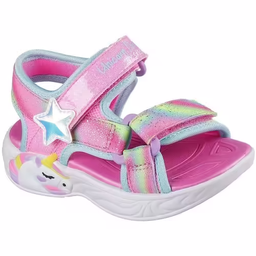 Sandale roz pentru copii Skechers Unicorn Dreams, textil, design unicorn