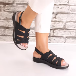 Sandale dama fara toc Negre din Piele Ecologica Aranol