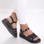 Sandale dama fara toc Negre din Piele Ecologica Tovea