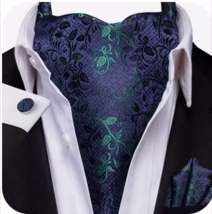 Set cravata / esarfa Ascot matase + batista + butoni, model 104