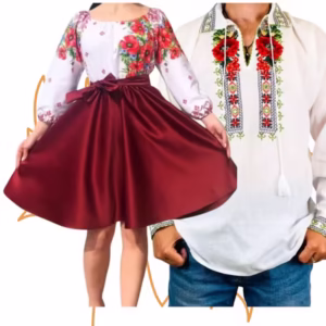 Set Cuplu 443 – Camasa Traditionala si Rochie cu Motive Traditionale