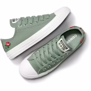 Converse Chuck Taylor All Star Platformă Unisex Verde cu Broderie Florală – Stil Artizanal