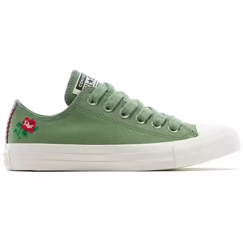 Converse Chuck Taylor All Star Platformă Unisex Verde cu Broderie Florală – Stil Artizanal