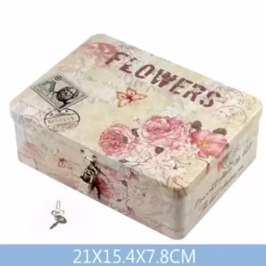 Cutie Decorativa Metalica cu lacat, Patrata, Model Flowers, 21x15.4x7.8cm
