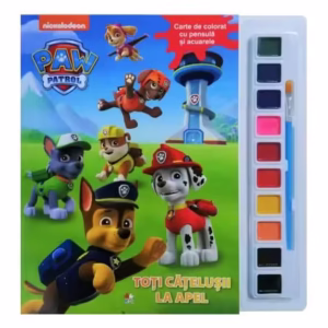 Patrula Cățelușilor. Toți cățelușii la apel. Carte de colorat cu pensule și acuarele - Paperback brosat - *** - Litera mică