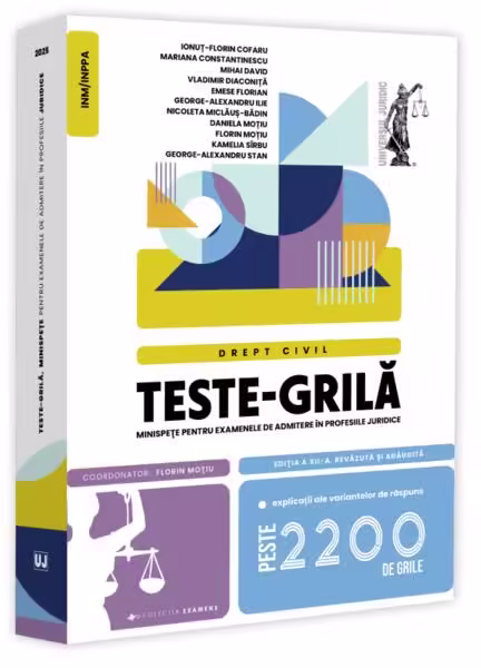Teste-grilă, minispețe pentru examenele de admitere în profesiile juridice. Drept civil. 2025 – Paperback brosat – Florin Moţiu – Universul Juridic