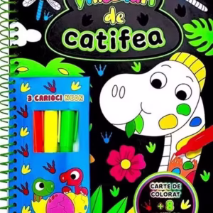 Dinozauri de catifea. Carte de colorat + 3 carioci neon - Hardcover - *** - Flamingo