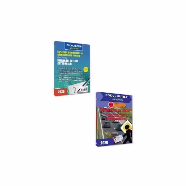 Întrebări și teste pentru obținerea permisului de conducere auto Categoria B 2026 + Explicații și comentarii ale răspunsurilor corecte – Paperback brosat – *** – Naţional